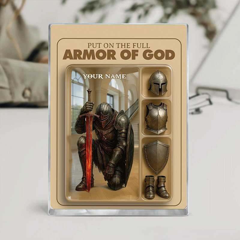 Personalized Put the Full Armor of God Acrylic Block with Custom Name Prayer Best Gift Religious Christian Gift for him