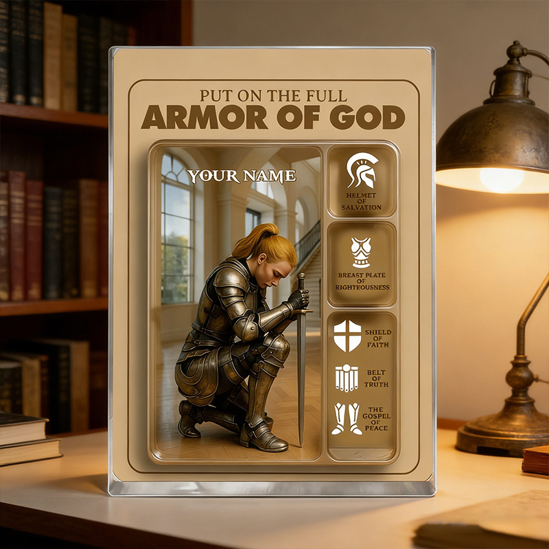 Personalized Put the Full Armor of God Acrylic Block with Custom Name Religious Christian Gift Faith Gift for Women and Girls