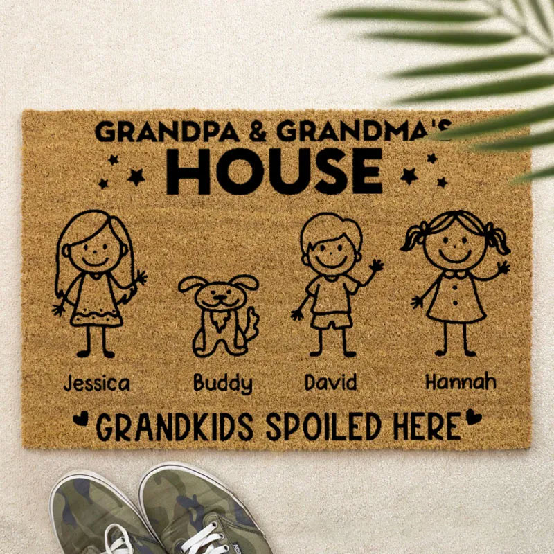 Personalized Welcome Doormat Grandpa & Grandma's House Grandkids Spoiled Here Doormat Housewarming Gift for Grandparent