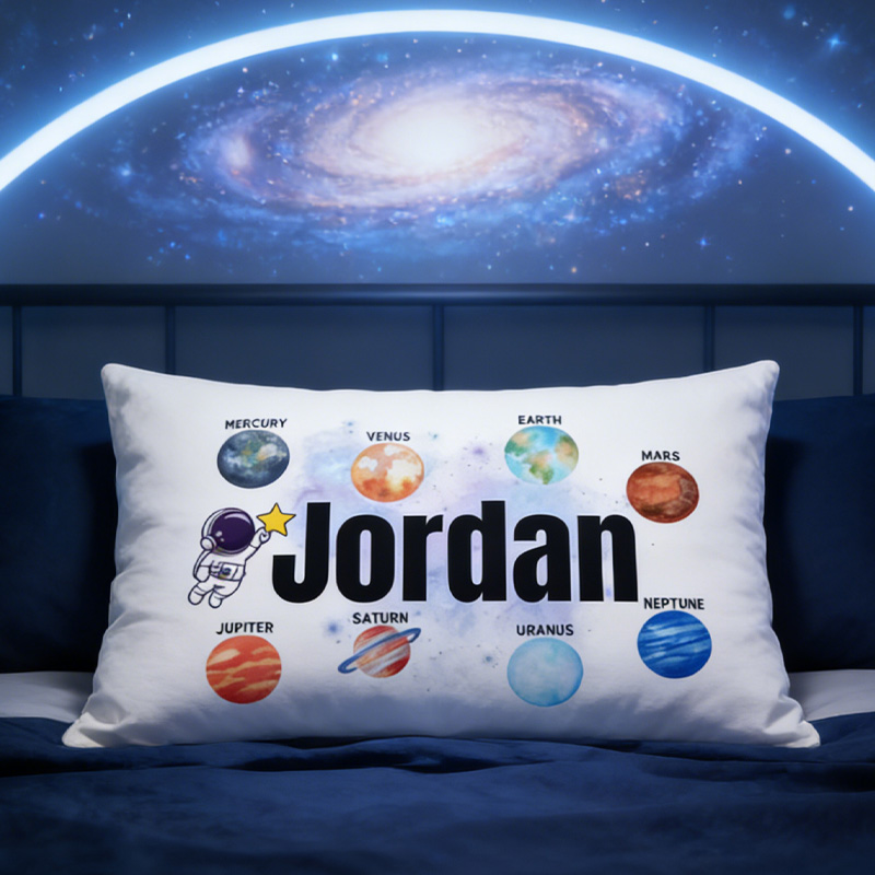 Personalized Solar System Throw Pillow Cover with Name Outer Space Kids Bedding Home Decor Christmas Birthday Gift for Geek Lover
