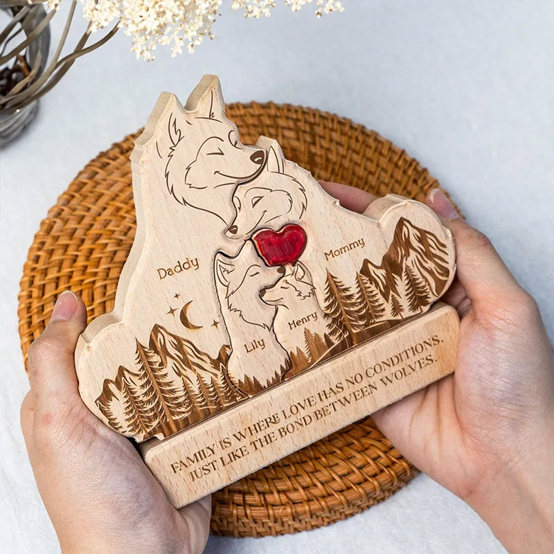 Personalized Wooden Wolf Family Puzzle Happy Wolf Family With Names