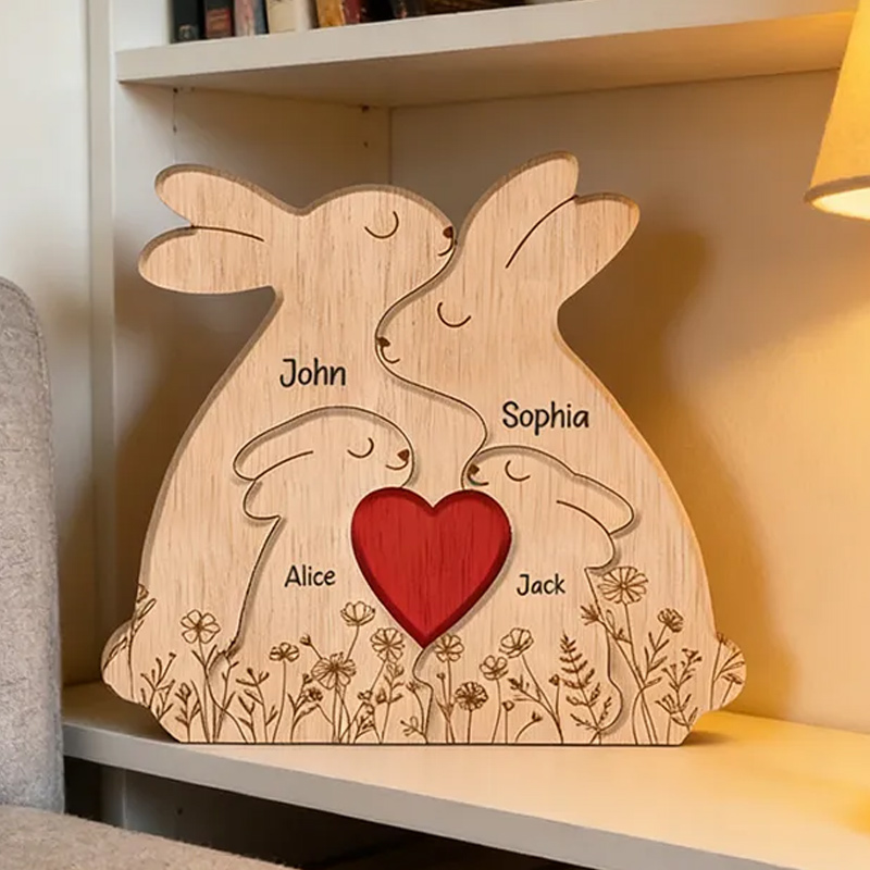 Personalized Wooden Bunny Family Decor Custom Engraved Name Sign Rustic Home Decoration Gift for Mom Dad Kids Birthday Mother's Day Father's Day