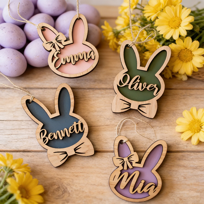 Personalized Bunny Easter Basket Tag Custom Easter Place Card Name Easter Basket Name Charm Kid Easter Basket Child Gift for boy and girl