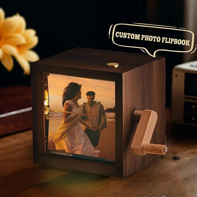 Personalized Photo Flipbook Animation Box Wooden Photo Book with Light Anniversary Birthday Wedding Gift for Mom Unique Gift for Couple Home Decor