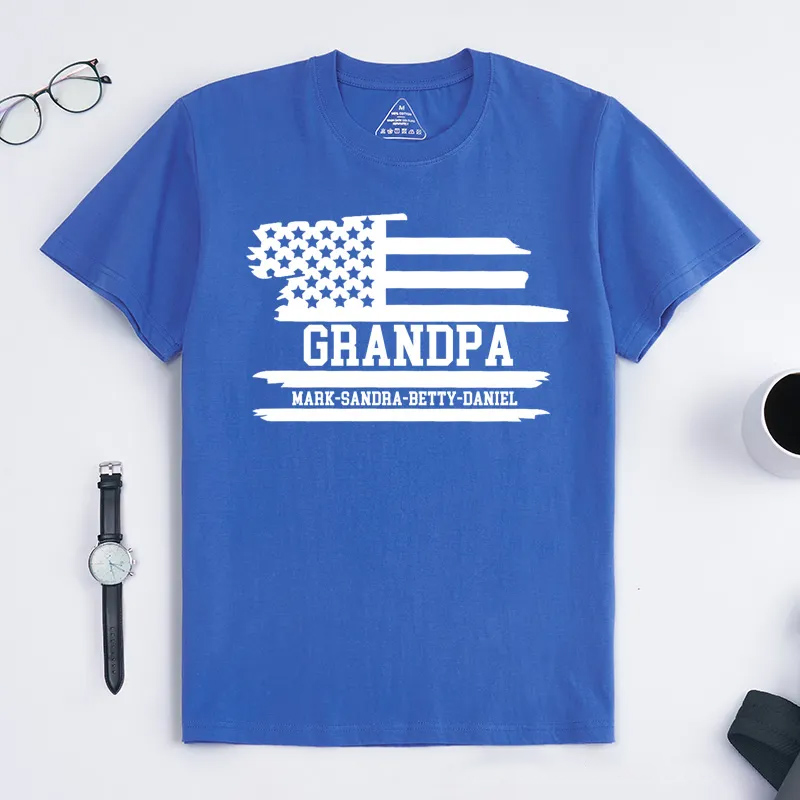 Personalized Grandpa Flag T-Shirt with Grandkids Names Gift for Grandfather Father's Day Birthday Comfortable Cotton Shirt for Men