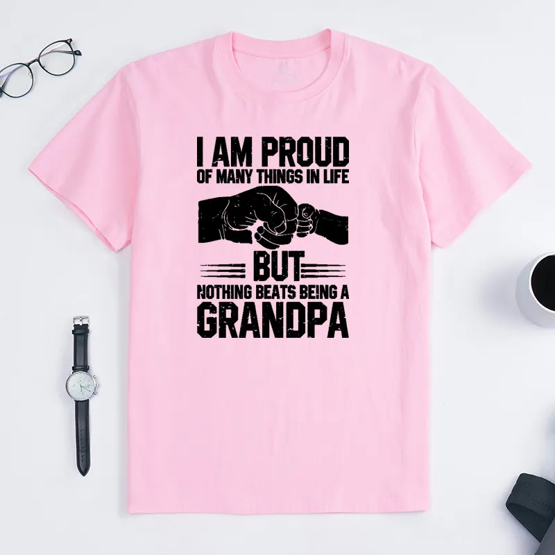 Personalized Grandpa T-Shirt Custom I Am Proud Nothing Beats Being a Grandpa Gift for Grandfather Father's Day Birthday Comfortable Cotton Shirt