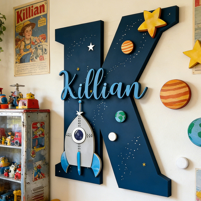 Personalized Initials Rocket 3D Wall Space Home Decor for Geek Lover