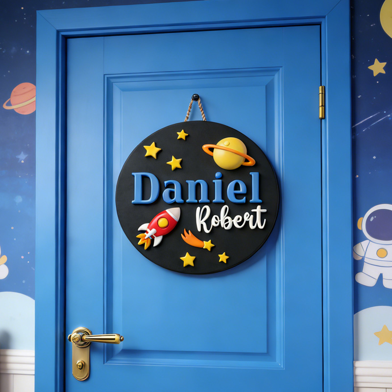 Personalized Astronaut Door Sign 3D Printed Kids Wall Space Home Decor for Geek Lover