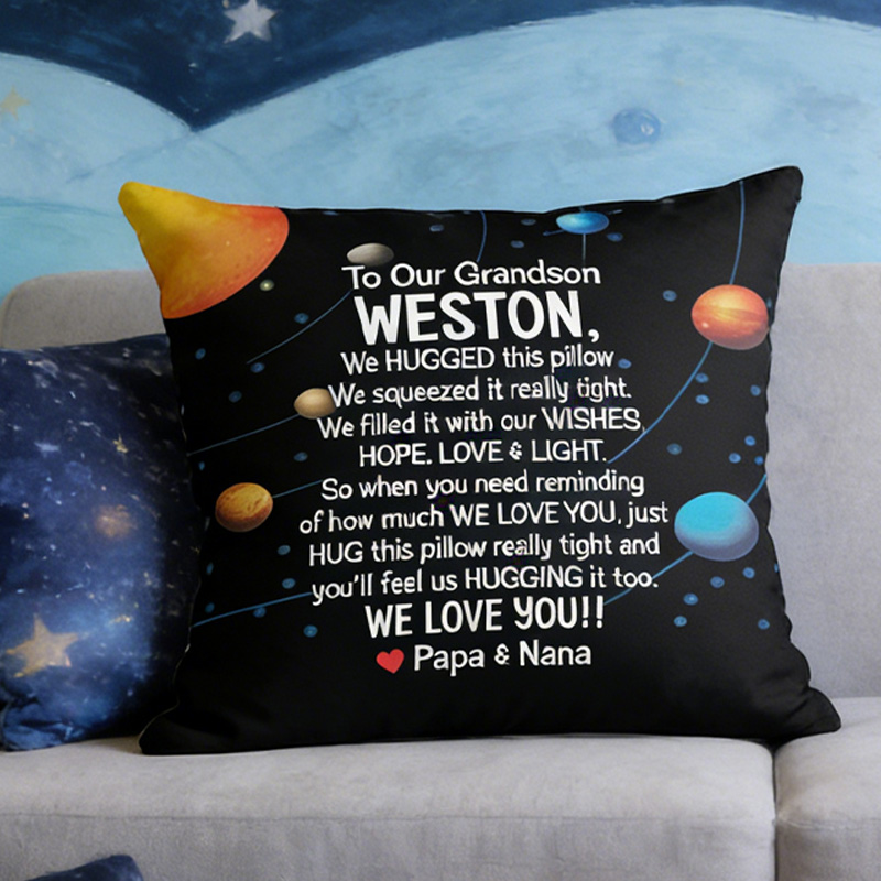 Personalized Space Theme Planets Love Throw Pillow Astronomy Gift for Child Nerd Geek Lover