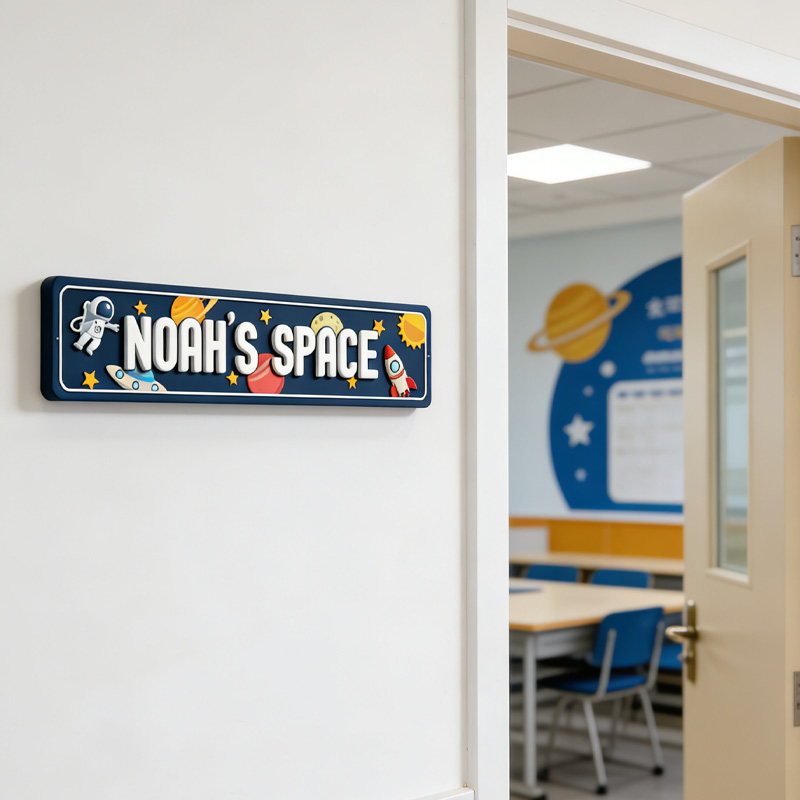 Personalized Astronaut Door Sign 3D Printed Kids Wall Space Home Decor for Geek Lover