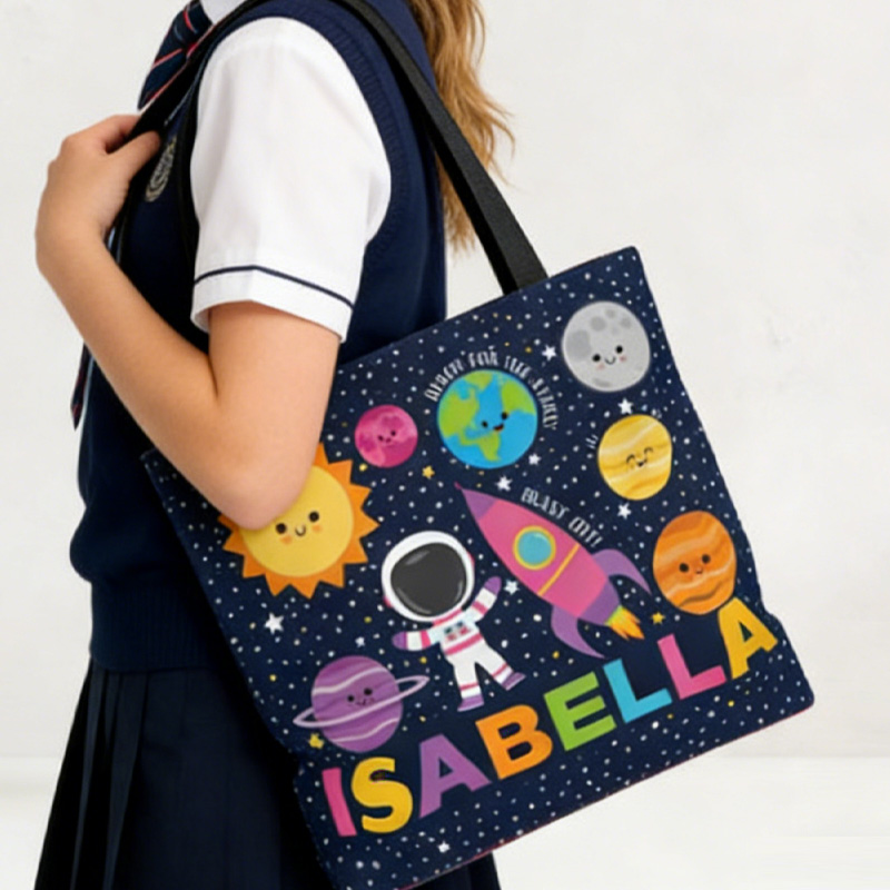 Personalized Space Tote Bag Gift Planets Spaceship Boys Daycare Bag School Rocket Solar System Treat Favor Bag for Geek Lover