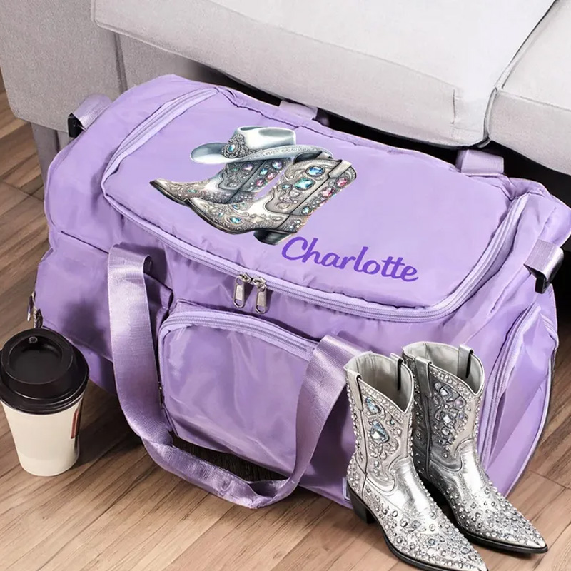 Personalized Vintage Jewelry Cowboy Boots Multi Compartment Large Travel Bag with Name and Shoulder Strap Travel Birthday Gift for Women Cowgirls Riding Lovers Equestrian Lovers