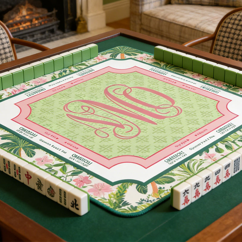 Personalized Palm Beach Chic Mahjong Mat Custom Monogram Mahjong Mat Neoprene Game Surface Travel Portable Playing