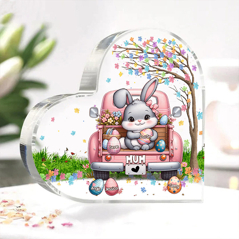 Personalised Mum Easter Bunny Acrylic Heart Keepsake Custom Name Acrylic Plaque Ornaments Gifts Easter Gifts for Nana Mother