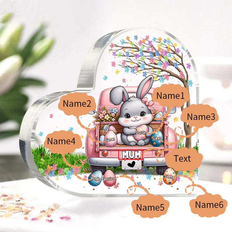 Personalised Mum Easter Bunny Acrylic Heart Keepsake Custom Name Acrylic Plaque Ornaments Gifts Easter Gifts for Nana Mother