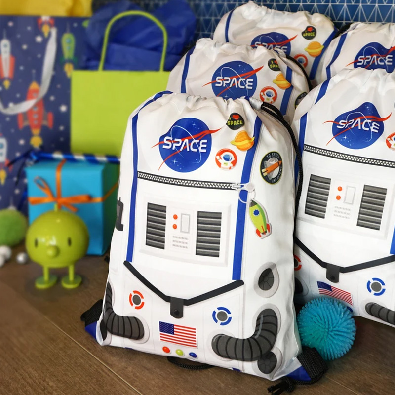 Personalized Galaxy Astronaut Drawstring Goodie Bag Space Party Favor Bags Backpack for Geek Lover