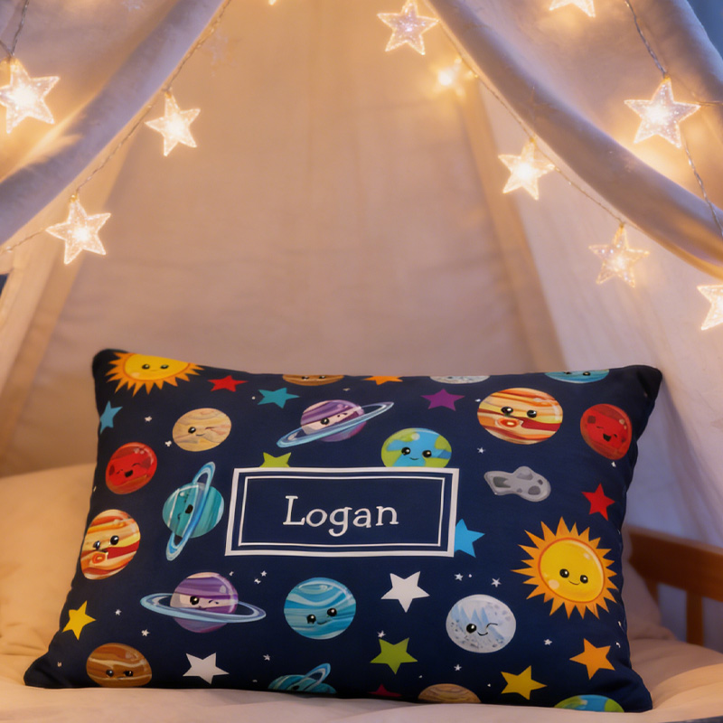 Personalized Solar System Pattern Throw Pillow Cover with Name Outer Space Kids Bedding Home Decor Christmas Birthday Gift for Geek Lover