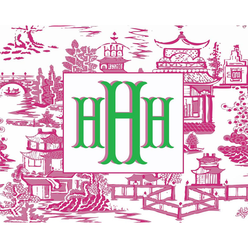 Personalized Mahjong Card Vinyl Stickers Chinoiserie Pagodas Fishtail Monogram