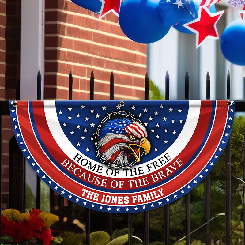 Personalized Family Name Home Of The Free Because Of The Brave Non-Pleated Fan Flag