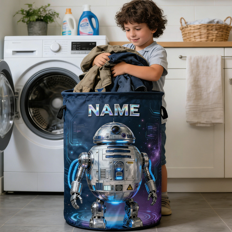 Personalized Robot Designs Waterproof Laundry Basket with Handle and Name Bedroom Laundry Room Birthday Gift for Gamer Geek Lover