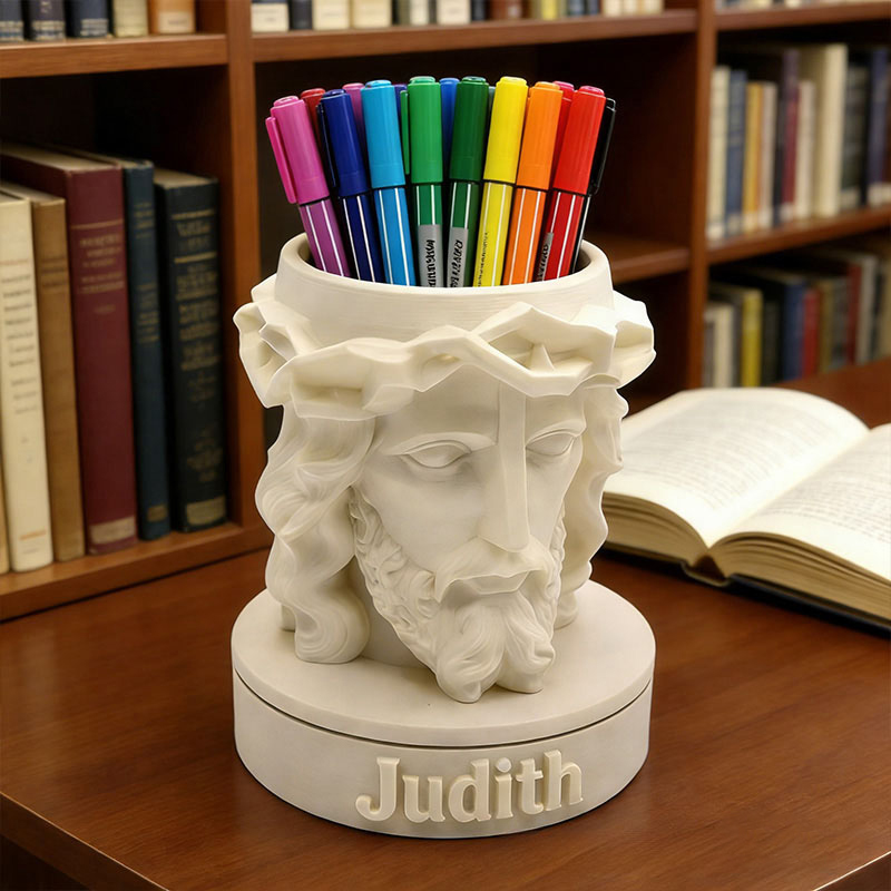 Personalized 3D Printed Jesus Crown of Thorns Christ Planter with Custom Name Can Also be Used as Pen Holder or Desk Organizer Religious Gift