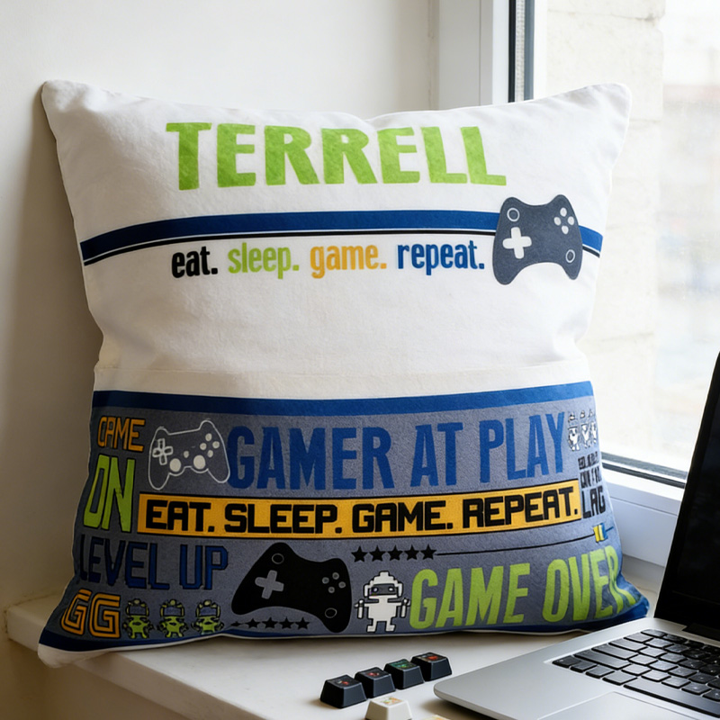 Personalized Video Gamer Throw Pillow Room Decor Gift for Nerd Geek Lover