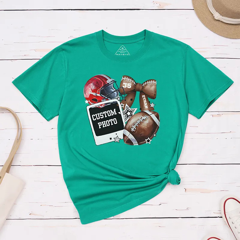 Personalized American Football T-Shirts with Custom Photo, Name, and Number