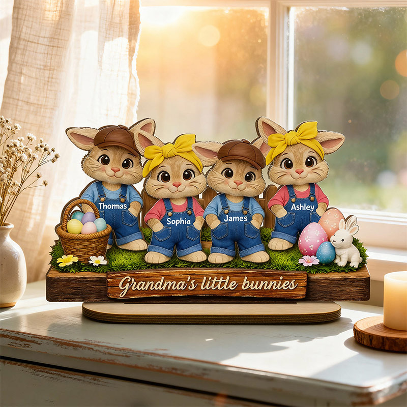 Personalized Grandma's Little Bunnies 1-6 Bunnies Customized 2-Layered Wooden Plaque Easter Gift for Grandma Farmhouse Tiered Tray Decor