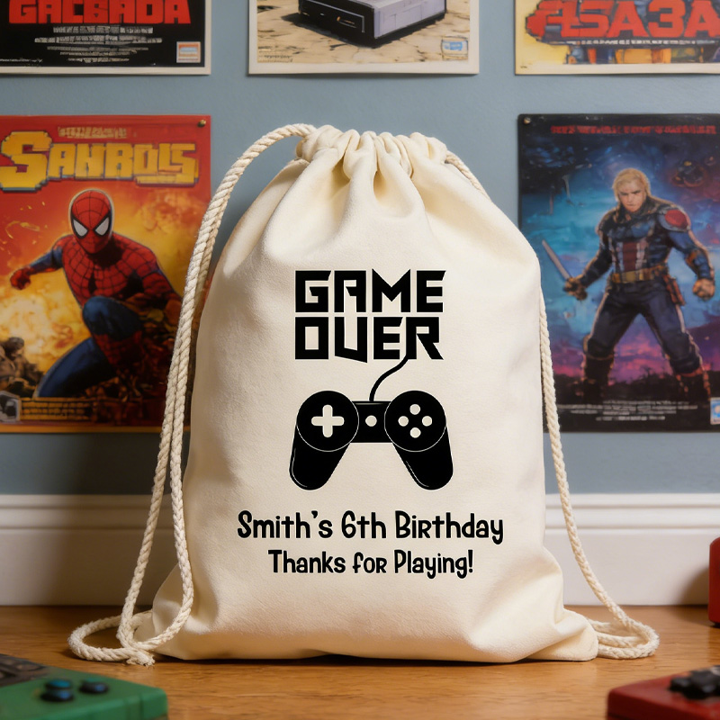 Personalised Kids Favor Bag Game Over Thank You Controller Video Game Gift for Game And Geek Lover