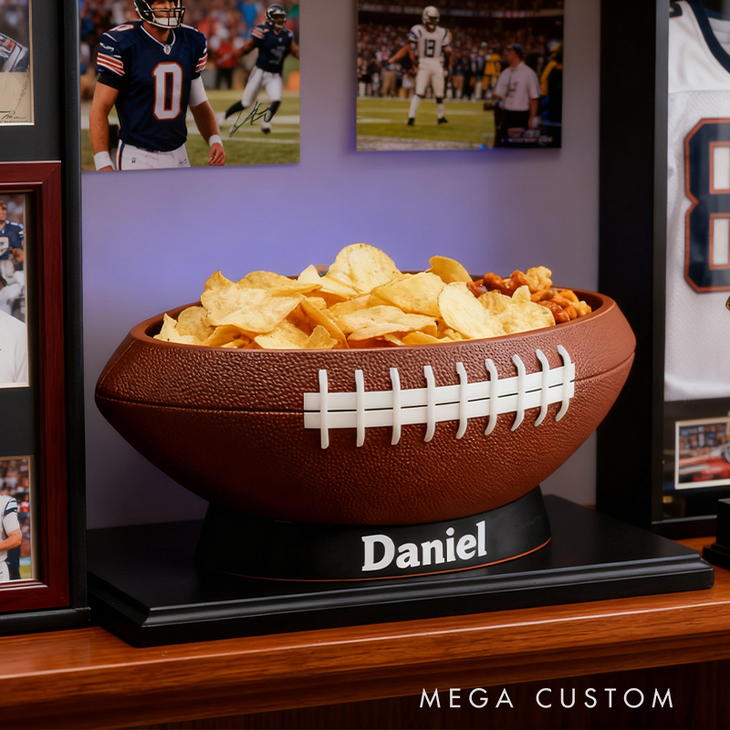 Personalized Football Snack Bowl - Custom Name Football Shaped Snack Holder for Game Day, Tailgating & Sports Fans