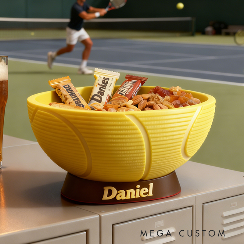 Personalized Tennis Snack Bowl - Custom Name Tennis Shaped Snack Holder for Game Day, Tailgating & Sports Fans