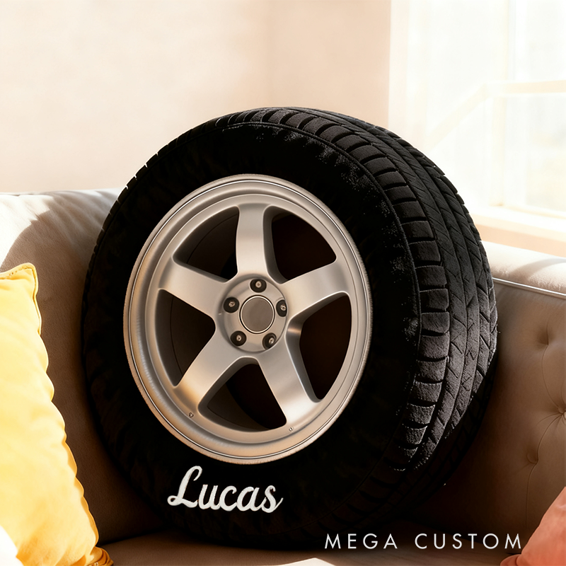 Personalized Racing Tire Throw Pillow Custom Name Graphic 3D Print Design Cushion Gift for Racers and Racing Lovers