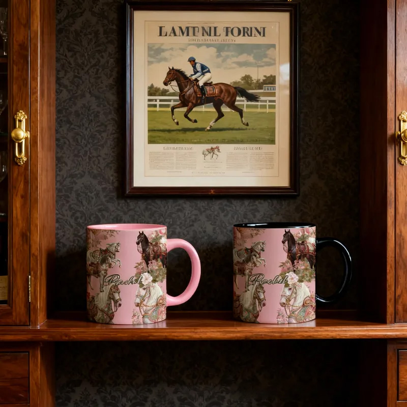 Personalized Riding Floral Mug French Countryside Gifts Coffee Cup Bicycle Tea Cup Riding Ceramic Mug Gift for Riding Lovers Equestrian Lovers
