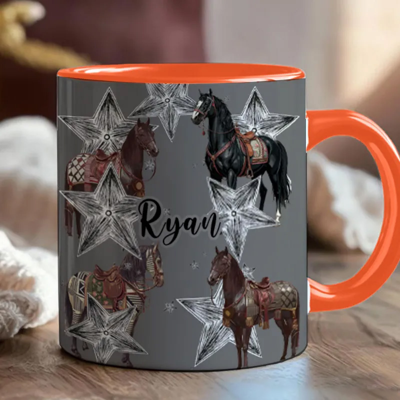 Personalized Riding Mug Stars Mug Horse Lovers French Toile de Jouy Coffee Cup Gift for Coffee Cup Bicycle Tea Cup Riding Ceramic Flower Mug Gift for Riding Lovers Equestrian Lovers