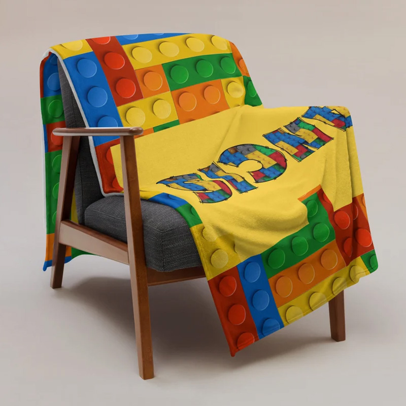 Personalized Building Block Throw Blanket with Name Home Decor Birthday Gift for Geek Lover