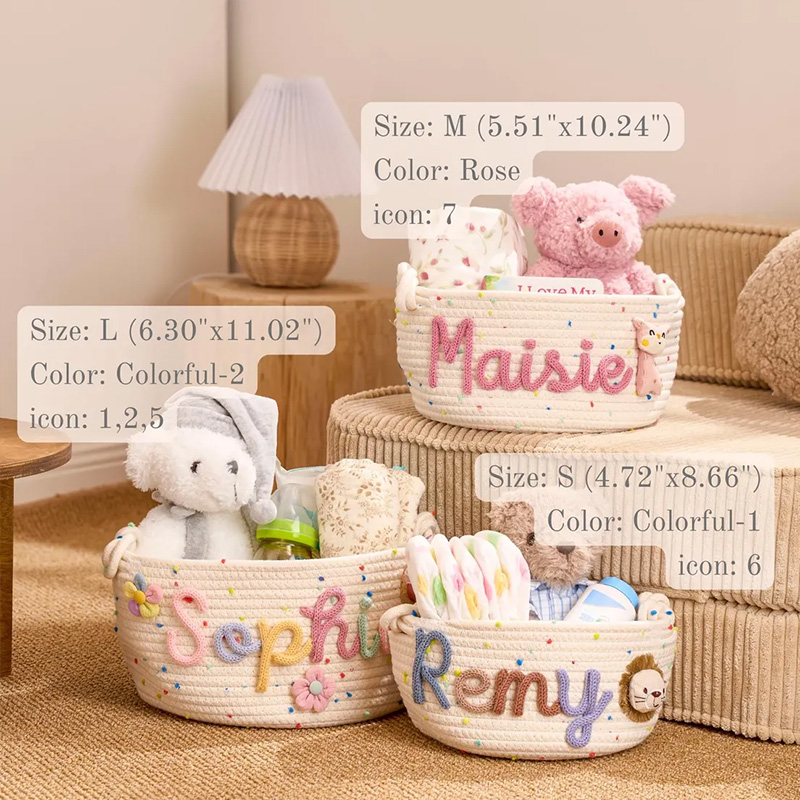 Personalized Handmade Candy Basket Personalized Name Storage Baby Shower Gift S-XL Icon Option  Toy Organizer Easter Basket gift for kids
