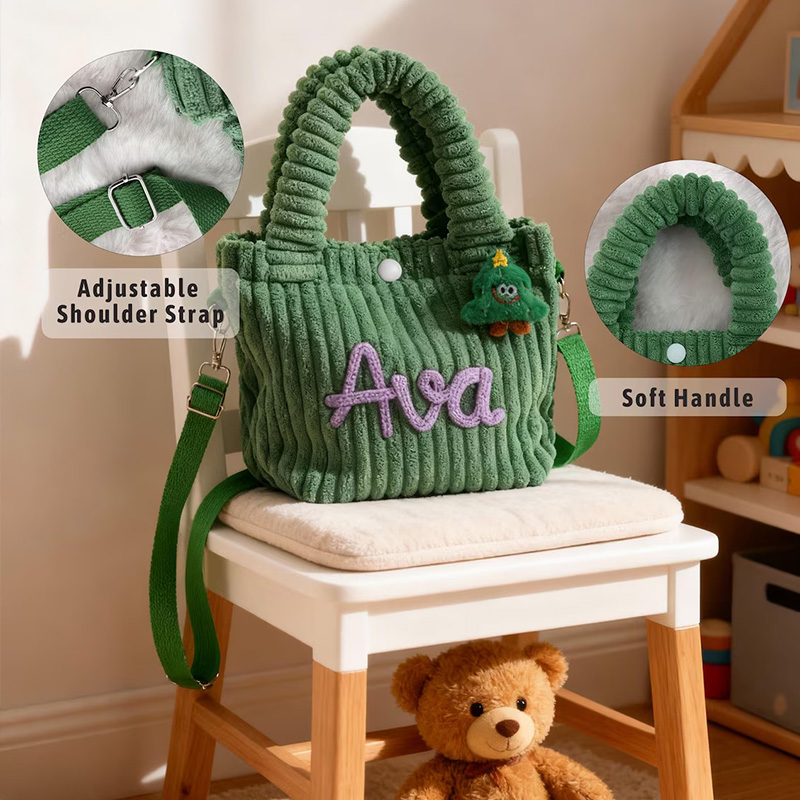 Personalized toddler crossbody bag small corduroy purse for daycare baby travel bag flower girl gift  for boy and girl preschool and birthday present