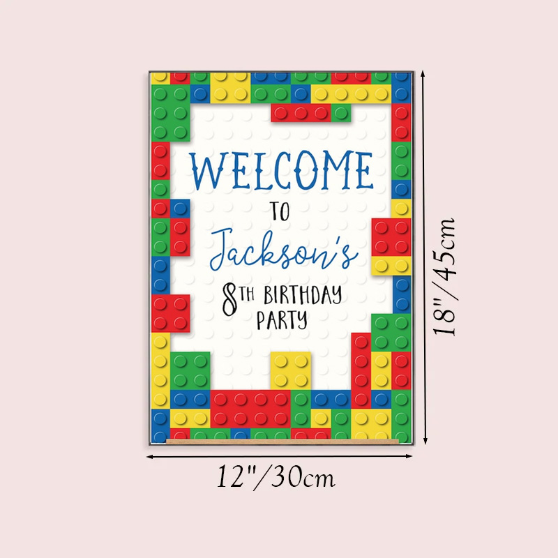 Personalized Building Blocks Welcome Sign Print Canvas Painting Poster for Kids Birthday Gift Geek Lover