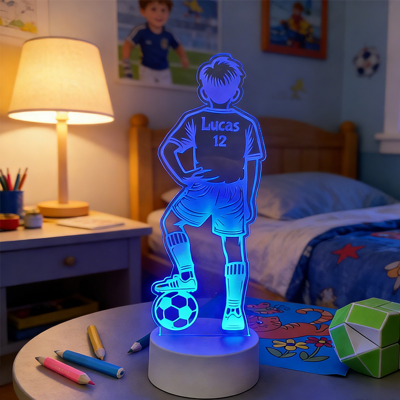 Personalised Footballer LED Night Light with Custom Name Night Light Remote Controlled Football Illusion Lamp for Boy gift