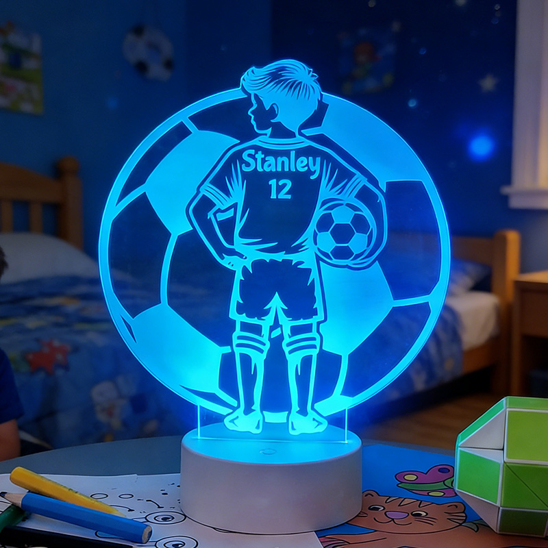 Personalised Footballer LED Night Light with Custom Name Design Remote Controlled Football Illusion Lamp for Boys gift