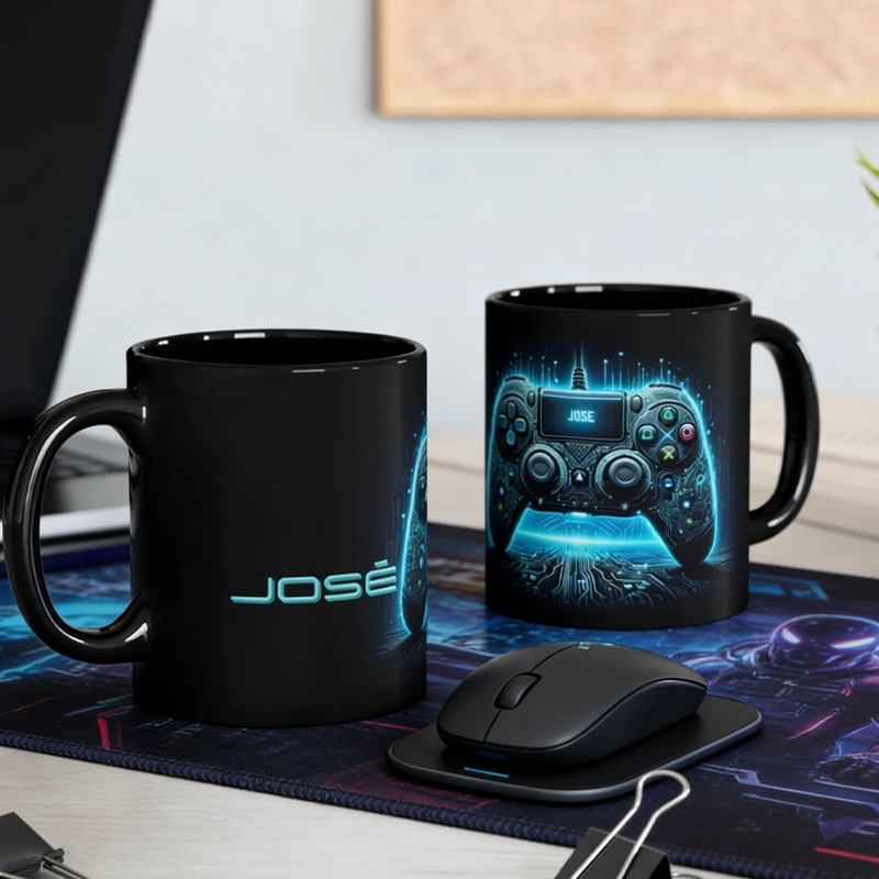 Personalized Electric Blue Gaming Design Gamer Coffee Mug Engineer Science Programmer Gift for Geek Lover