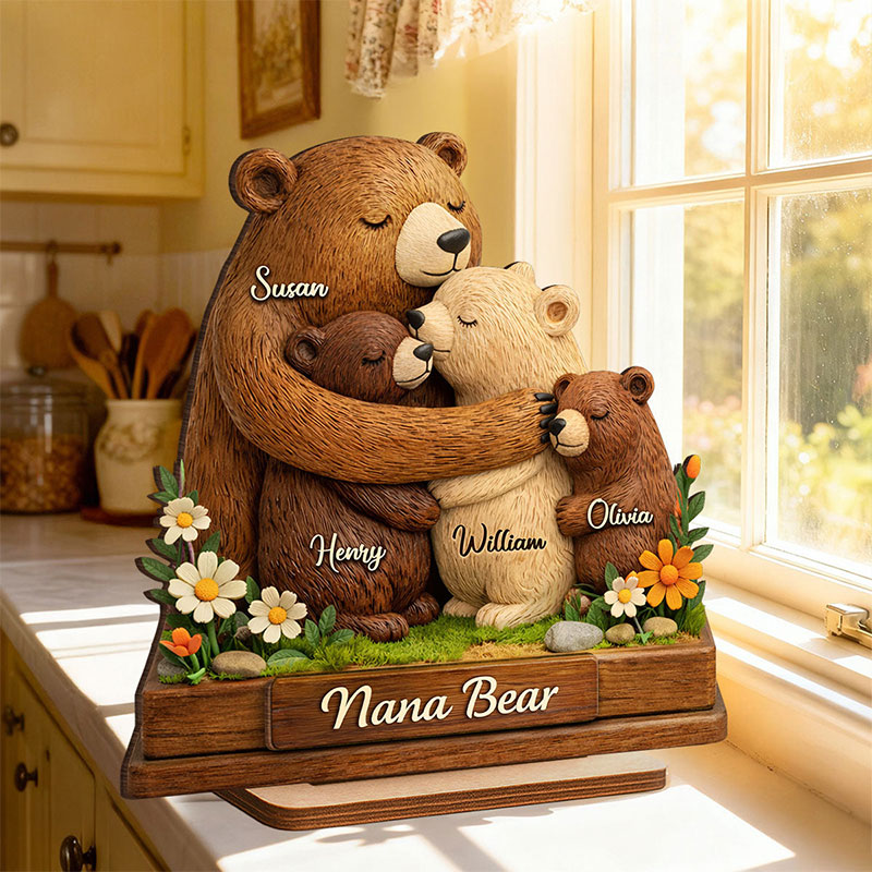 Personalized Mama Bear 2-Layered Wooden Plaque Birthday Mother's Day Gift for Mom Grandma