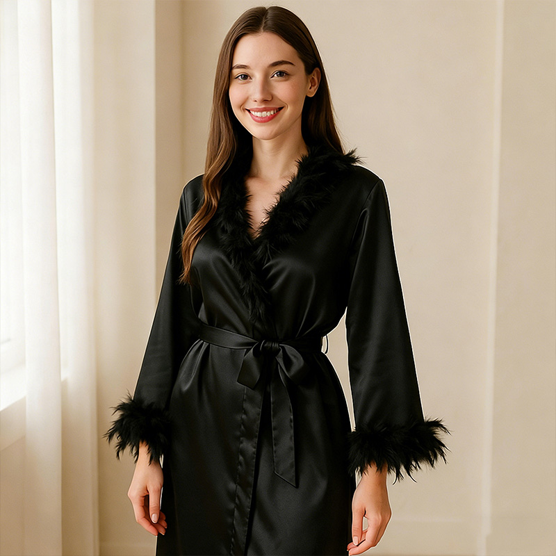 Personalized Feather Robe for Bride Bridesmaid Satin Bridal Robe Personalized Robe with Feathers Bachelorette Gift Custom Bridal Robe for Wedding Day