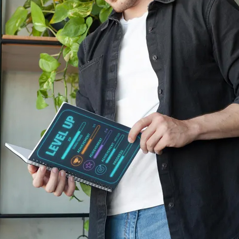 Personalized Gamer XP Tracker Spiral Notebook Gaming Design Productivity Log for Geek Lover