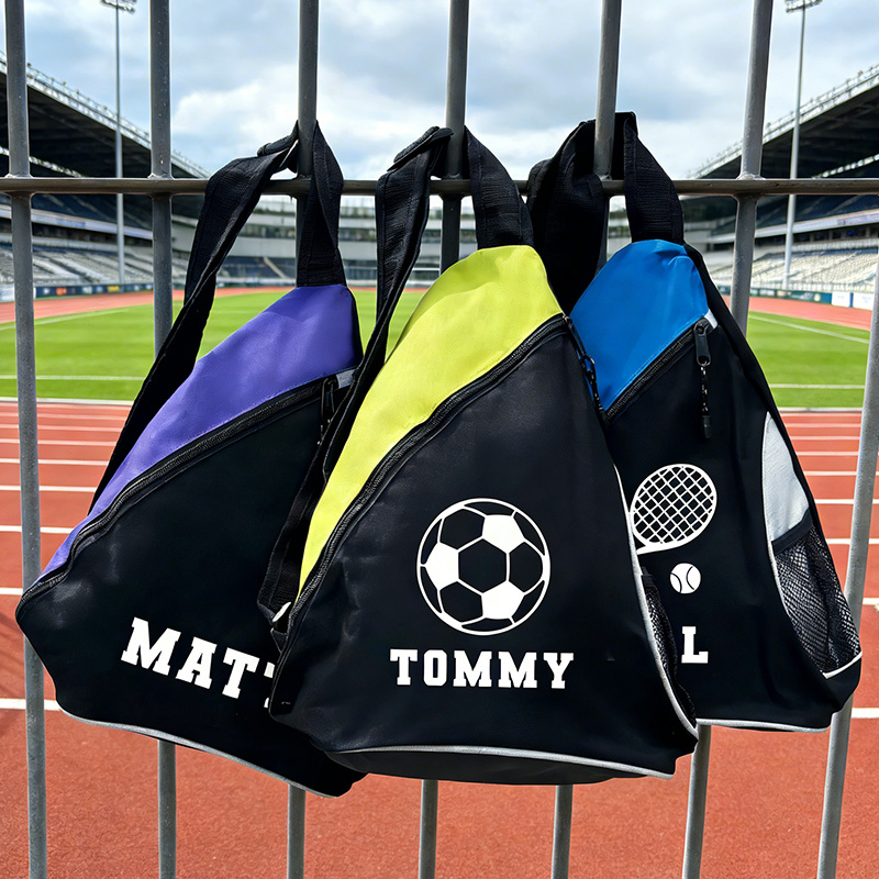 Personalised Kids Sports Bag Custom Mono Strap Rucksack with Football Tennis Icon Padel Crossbody Backpack Unisex PE Kit Bag with Name gift for kids