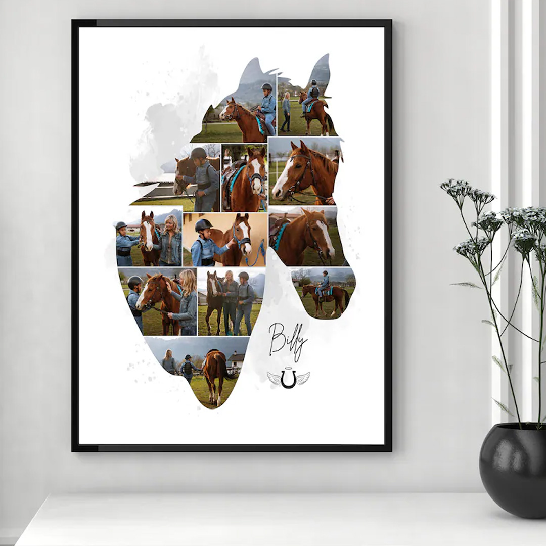 Personalized Horse Photo Collage Equestrian Art Print Wall Decor Home Decor Gift for Riding Lover