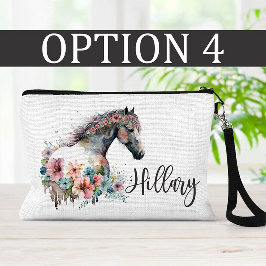 Personalized Equestrian Makeup Bag Equestrian Cosmetic Bag Horse Lover Gift Linen Zipper Pouch for Riding Lovers