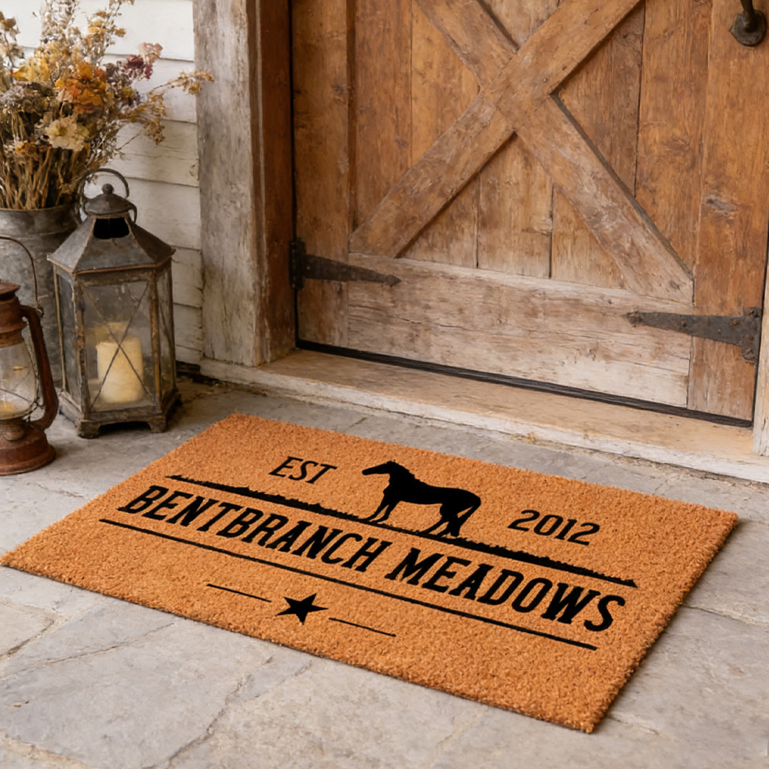 Personalized Name and EST Horse Farm Horse Ranch Farm Mat Farmhouse Welcome Mat Farmer Door Mat Farm Gift for Riding Lovers Equestrian Lovers