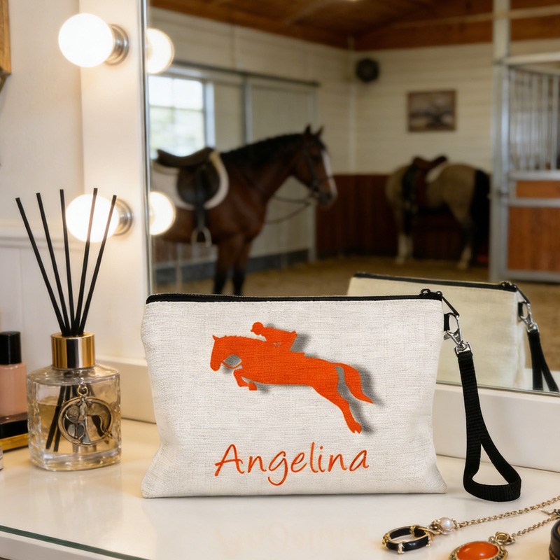Personalized Equestrian Makeup Bag Equestrian Cosmetic Bag Horse Zipper Pouch Gift Linen Zipper Pouch for Riding Lovers