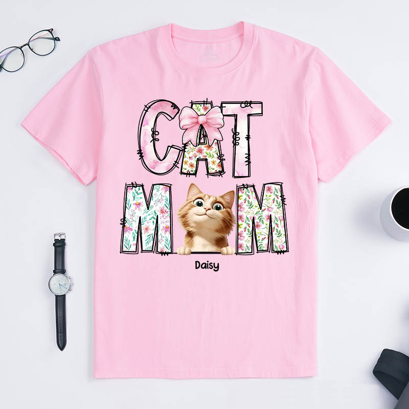 Personalized Cat Lover Just a Floral Girl with a Fluffy Boss Cat Mom T-Shirt